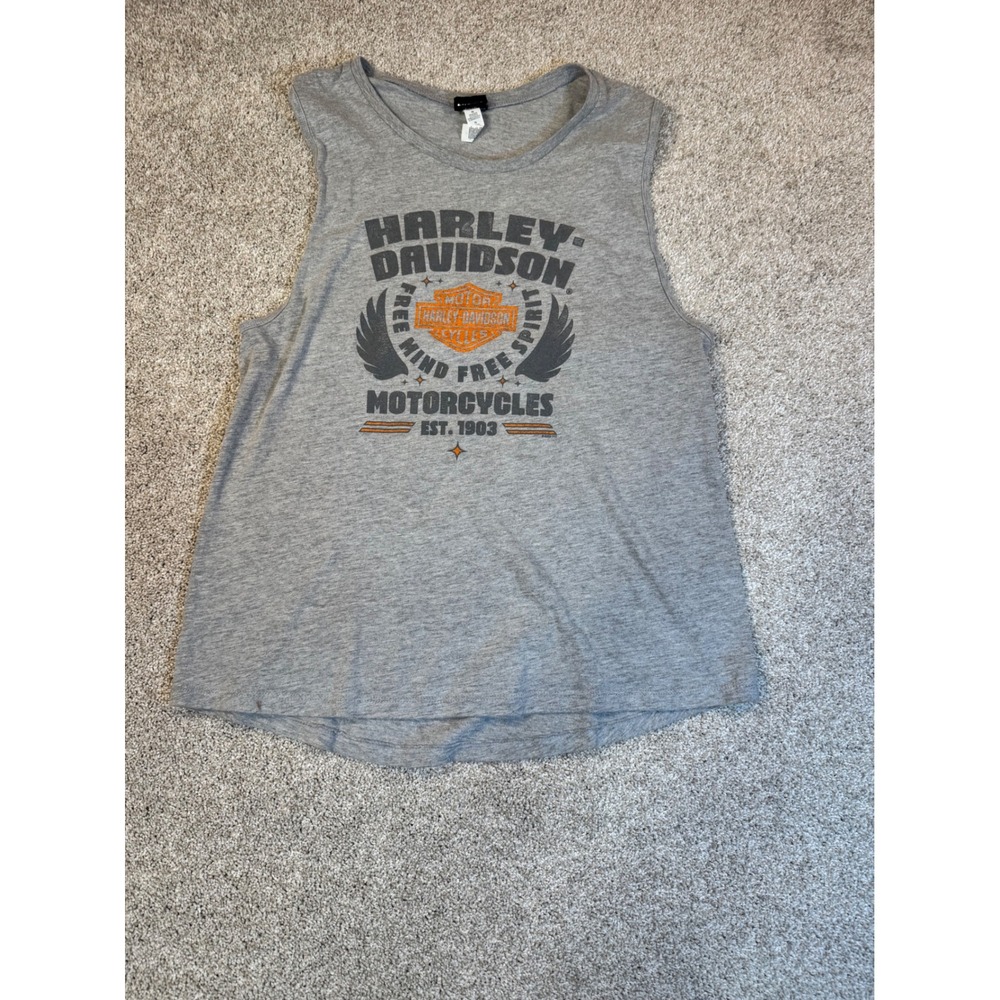 Harley-Davidson Women XL Gray Graphic Tank Top Fort Thunder Moore OK Sleeveless